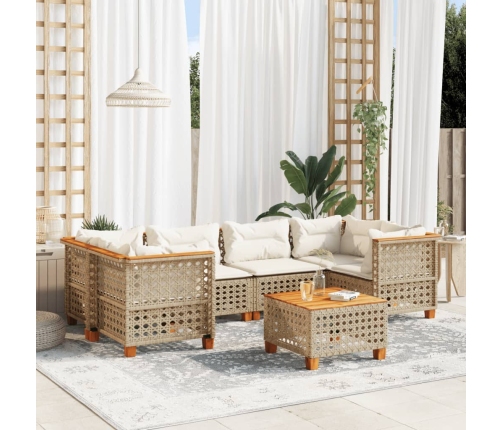Set sofás de jardín 7 piezas y cojines ratán sintético beige
