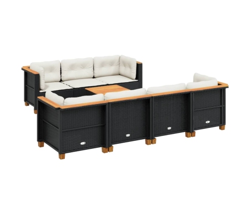 Set de sofás de jardín y cojines 8 piezas ratán sintético negro