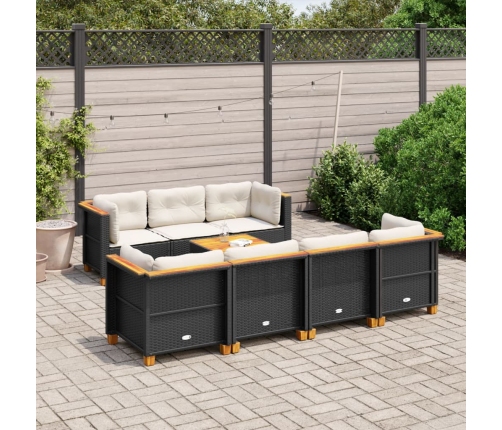 Set de sofás de jardín y cojines 8 piezas ratán sintético negro
