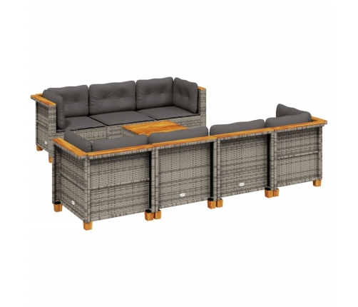 Set de sofás de jardín 8 pzas y cojines ratán sintético gris