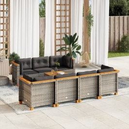 Set de sofás de jardín 8 pzas y cojines ratán sintético gris