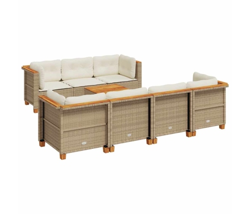 Set de sofás de jardín y cojines 8 piezas ratán sintético beige