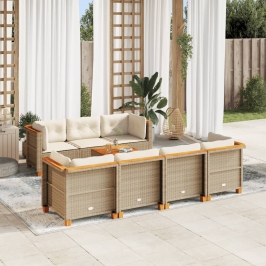Set de sofás de jardín y cojines 8 piezas ratán sintético beige