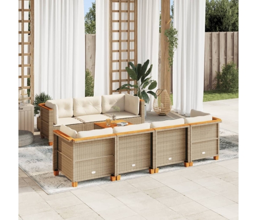 Set de sofás de jardín y cojines 8 piezas ratán sintético beige