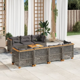 Set de sofás de jardín y cojines 8 piezas ratán sintético gris