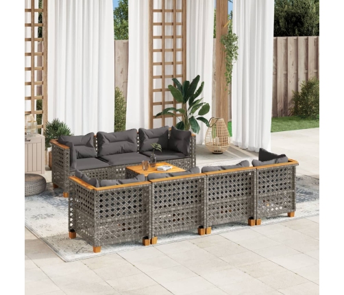 Set de sofás de jardín y cojines 8 piezas ratán sintético gris