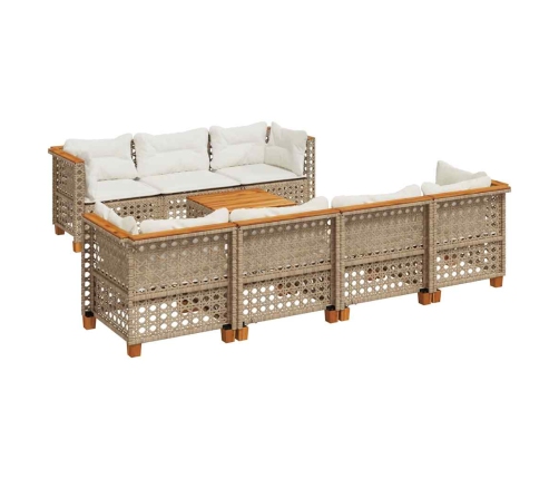 Set de sofás de jardín y cojines 8 piezas ratán sintético beige