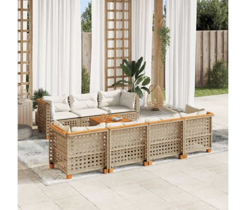 Set de sofás de jardín y cojines 8 piezas ratán sintético beige