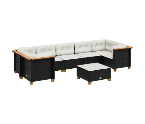 Set de sofás de jardín y cojines 8 piezas ratán sintético negro