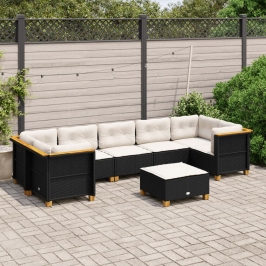 Set de sofás de jardín y cojines 8 piezas ratán sintético negro