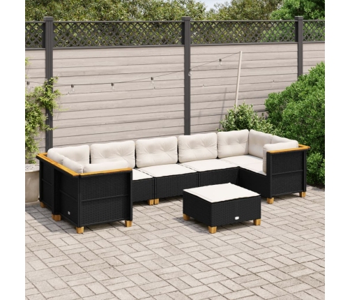 Set de sofás de jardín y cojines 8 piezas ratán sintético negro