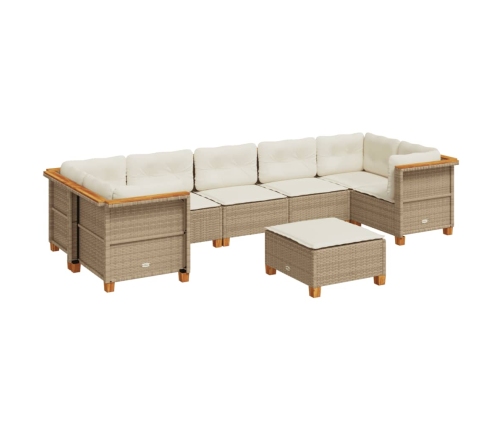 Set de sofás de jardín y cojines 8 piezas ratán sintético beige