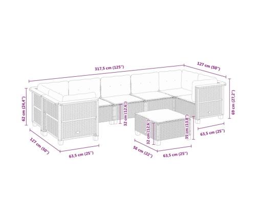 Set de sofás de jardín y cojines 8 piezas ratán sintético beige