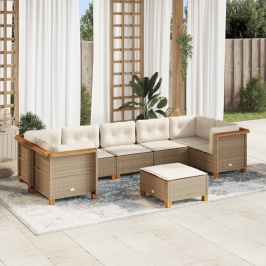 Set de sofás de jardín y cojines 8 piezas ratán sintético beige