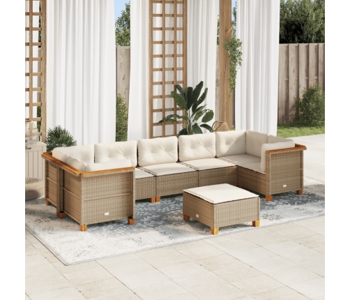 Set de sofás de jardín y cojines 8 piezas ratán sintético beige