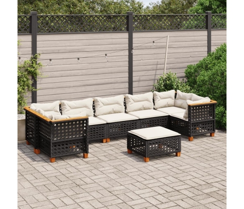 Set de sofás de jardín 8 piezas y cojines ratán sintético negro