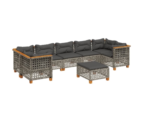 Set de sofás de jardín y cojines 8 piezas ratán sintético gris