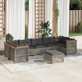 Set de sofás de jardín y cojines 8 piezas ratán sintético gris