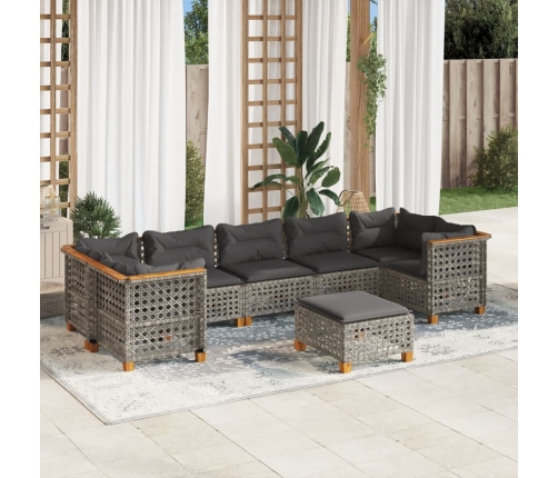 Set de sofás de jardín y cojines 8 piezas ratán sintético gris