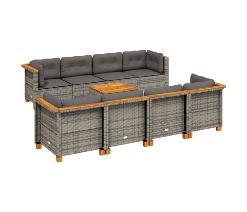Set de muebles de jardín 9 pzas y cojines ratán sintético gris