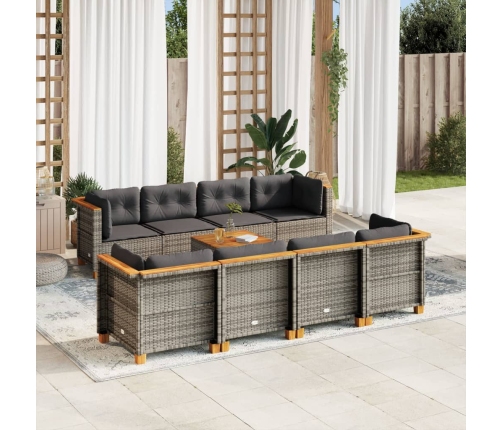Set de muebles de jardín 9 pzas y cojines ratán sintético gris