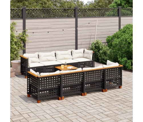 Set de sofás de jardín 8 piezas y cojines ratán sintético negro