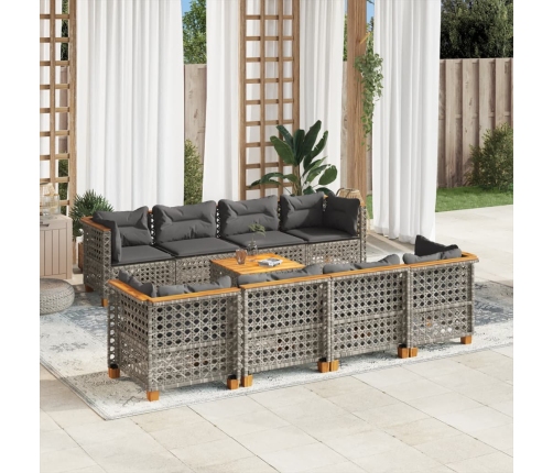 Set de muebles de jardín 9 pzas y cojines ratán sintético gris