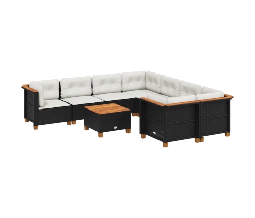 Set de sofás de jardín 8 piezas y cojines ratán sintético negro