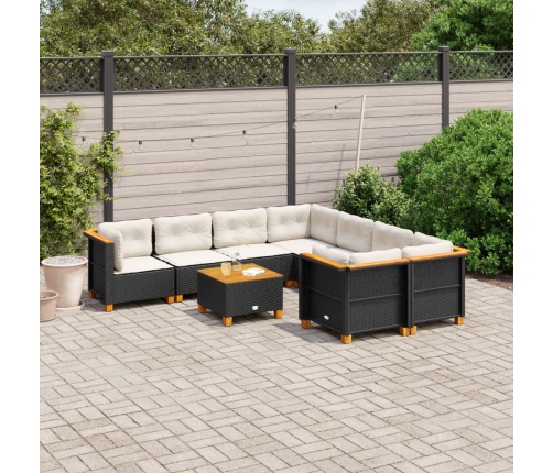 Set de sofás de jardín 8 piezas y cojines ratán sintético negro