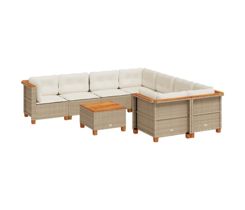 Set de sofás de jardín con cojines 9 pzas ratán sintético beige