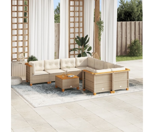 Set de sofás de jardín con cojines 9 pzas ratán sintético beige