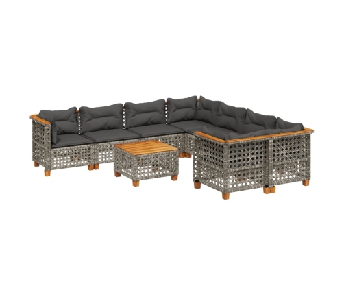 Set de muebles de jardín 9 pzas y cojines ratán sintético gris