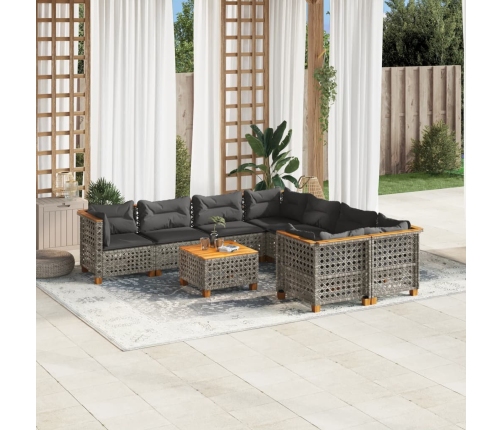 Set de muebles de jardín 9 pzas y cojines ratán sintético gris
