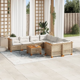 Set de sofás de jardín con cojines 9 pzas ratán sintético beige