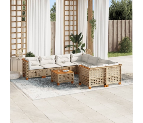 Set de sofás de jardín con cojines 9 pzas ratán sintético beige