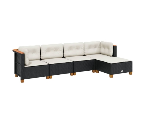 Set de muebles de jardín 5 pzas y cojines ratán sintético negro