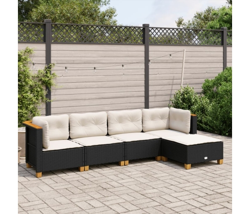 Set de muebles de jardín 5 pzas y cojines ratán sintético negro