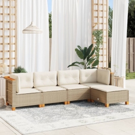 Juego de sofás jardín con cojines 5 pzas ratán sintético beige