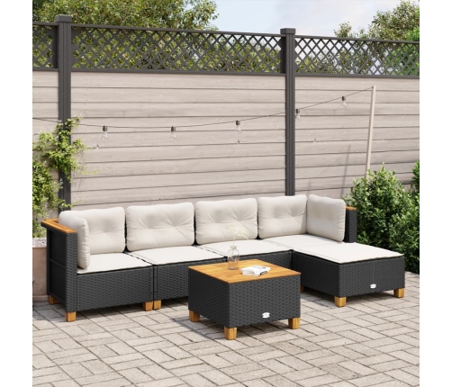 Set de sofás de jardín 6 piezas y cojines ratán sintético negro