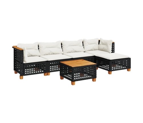 Set de sofás de jardín 6 piezas y cojines ratán sintético negro