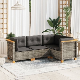 Set de sofás de jardín 4 pzas y cojines ratán sintético gris