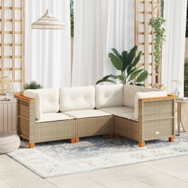 Juego de sofás jardín con cojines 4 pzas ratán sintético beige