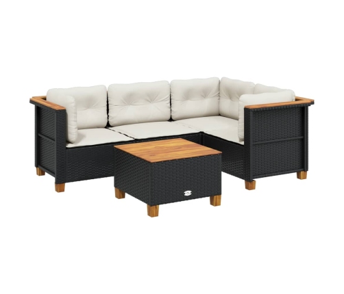 Set de muebles de jardín 5 pzas y cojines ratán sintético negro