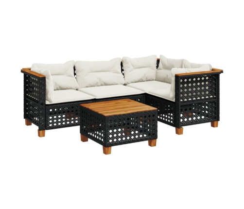 Set de muebles de jardín 5 pzas y cojines ratán sintético negro