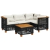 Set de muebles de jardín 5 pzas y cojines ratán sintético negro