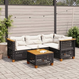 Set de muebles de jardín 5 pzas y cojines ratán sintético negro