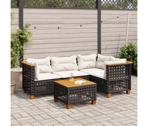 Set de muebles de jardín 5 pzas y cojines ratán sintético negro