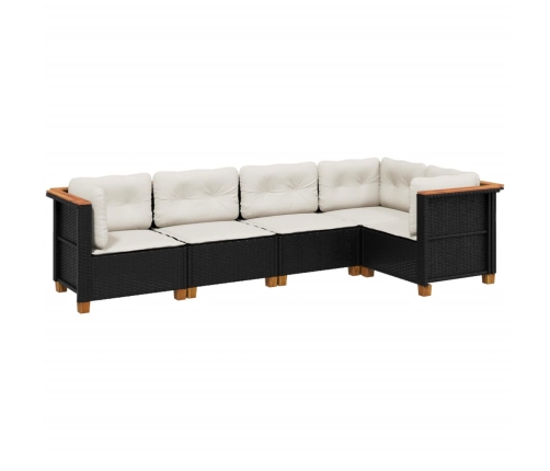Set de muebles de jardín 5 pzas y cojines ratán sintético negro