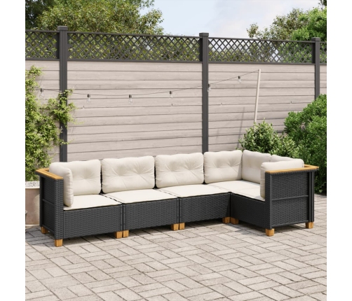 Set de muebles de jardín 5 pzas y cojines ratán sintético negro