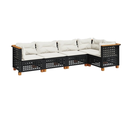 Set de muebles de jardín 5 pzas y cojines ratán sintético negro